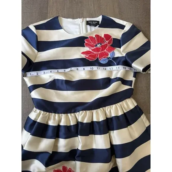 Kate Spade NWT Dress Size 2 Mini Fit & Flare Navy Cream Stripe Floral KF792 Kate Spade NWT Dress Size 2 Mini Fit & Flare Navy Cream Stripe Floral KF792